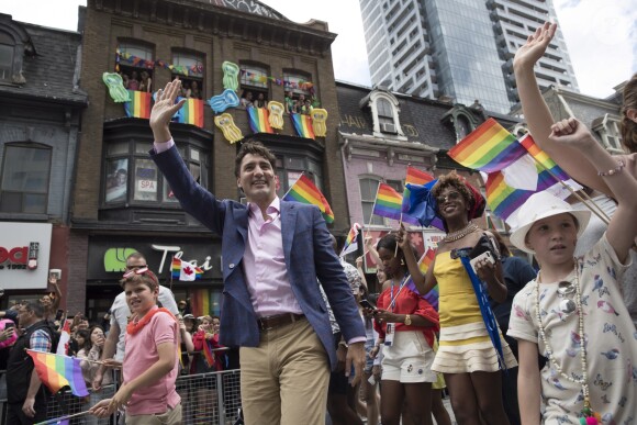 Prime Minister Justin Trudeau and his children Ella-Grace (right) and Xavier walk in the Pride parade in Toronto, ON, Canada, Sunday, June 25, 2017. Photo by Mark Blinch/CP/ABACAPRESS.COM26/06/2017 - Toronto