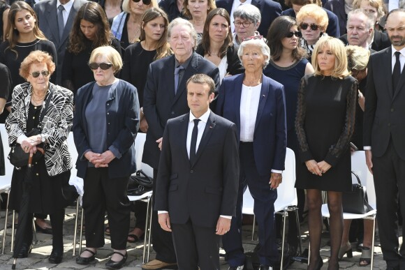 Le président Emmanuel Macron et sa femme Brigitte Macron (Trogneux) - Hommage national à Simone Veil (femme politique et rescapée de la Shoah) dans la cour d'Honneur des Invalides à Paris, France, le 5 juillet 2017. Simone Veil reposera avec son mari au Panthéon. © Pierre Perusseau/Bestimage