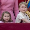 La princesse Charlotte et le prince George de Cambridge assistaient le 17 juin 2017 à la parade Trooping the Colour à Londres, avec leurs parents le prince William et la duchesse Catherine de Cambridge.