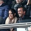 Arnaud Lagardère et sa femme Jade Foret  au match de de la ligue 1 entre le PSG et Evian au Parc des Princes à Paris le 18 janvier 2015.