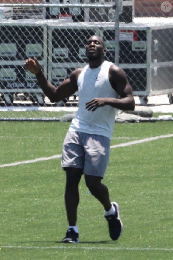 Exclusif - Paul Pogba (Manchester United) s'entraine avec son potentiel coéquipier Romelu Lukaku à l’université de Californie à Los Angeles (UCLA). Le 7 juillet 2017