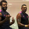 Vuidravuwalu Waisea et Josaia Raisuqe à l'entraînement avec le Stade Français, juillet 2017.