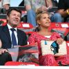 Christian Estrosi et sa femme Laura Tenoudji, enceinte, lors du match de qualification de la Champions League "OGC Nice - Ajax d'Amsterdam" au stade de l'Allianz Riviera à Nice, le 26 juillet 2017. © Bruno Bebert/Bestimage