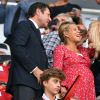 Christian Estrosi (maire de Nice) et sa femme Laura Tenoudji, enceinte, lors du match de qualification de la Champions League "OGC Nice - Ajax d'Amsterdam" au stade de l'Allianz Riviera à Nice, le 26 juillet 2017. © Bruno Bebert/Bestimage