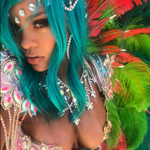 Rihanna, habillée pour la parade du Grand Kadooment, au Crop Over Festival. La Barbade, août 2017.