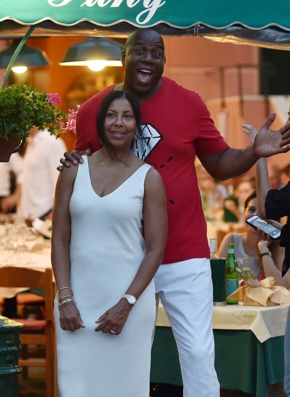Magic Johnson et sa femme Earlitha Kelly à Portofino, le 6 août 2017.