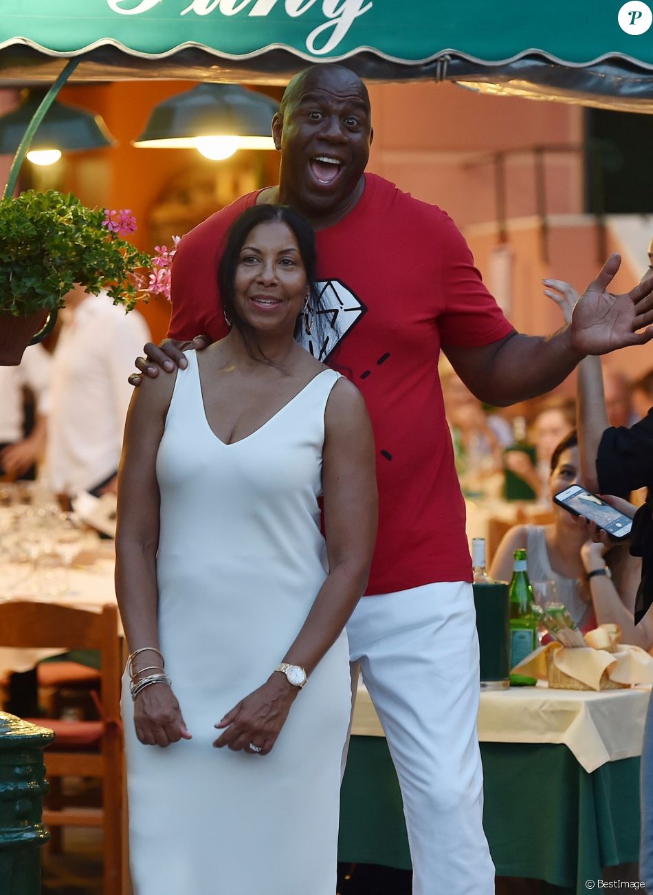 Magic Johnson et sa femme Earlitha Kelly à Portofino, le 6 août 2017