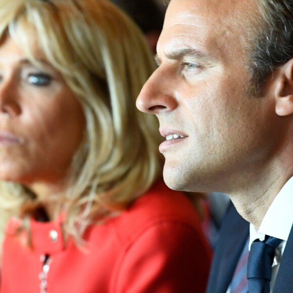 Le président Emmanuel Macron et sa femme Brigitte Macron (Trogneux) assistent à une masterclass de piano de Dominique Merlet à Salzbourg le 23 août 2017 avec le chancelier fédéral d'Autriche et sa femme. © Bertrand Guay / Pool / Bestimage