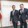 Emmanuel Macron, président de la République Française, et Robert Fico, président de la Slovaquie, lors de la conférence de presse du sommet de Salzbourg. Autriche, le 23 août 2017. © Pierre Perusseau/Bestimage