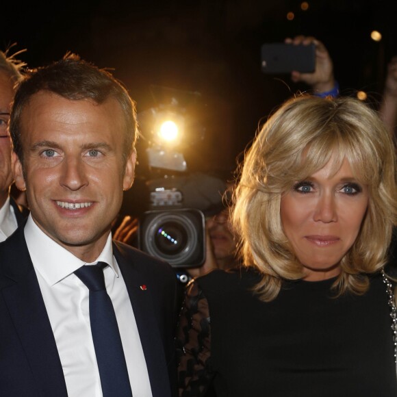 Le président de la République française Emmanuel Macron et sa femme la Première dame Brigitte Macron (Trogneux) lors du festival de Salzbourg, Autriche, le 23 août 2017.