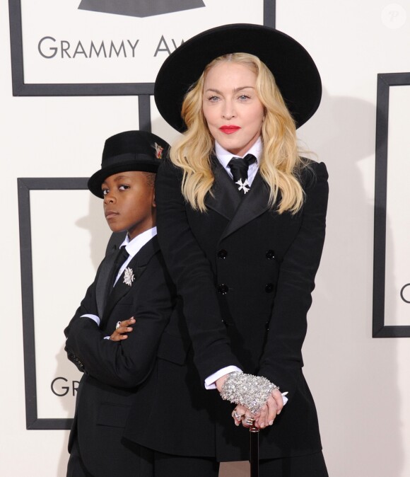 Madonna et son fils David Banda - 56eme ceremonie des Grammy Awards a Los Angeles le 26 janvier 2014.