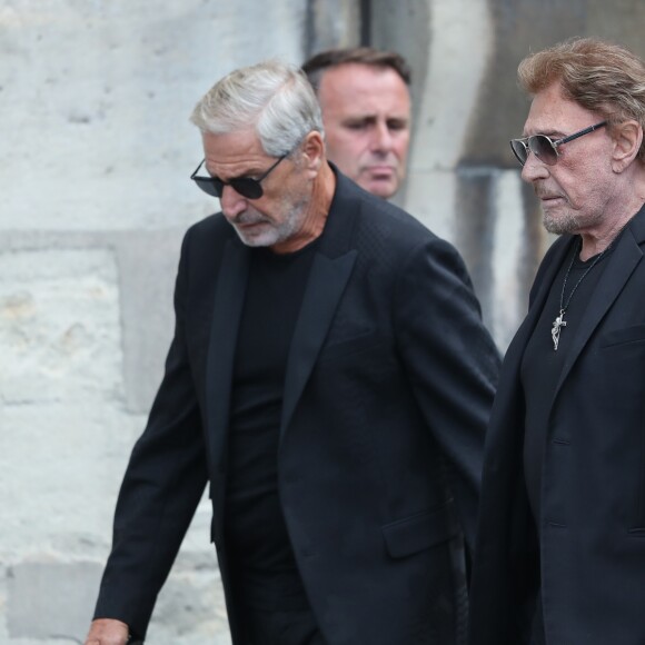 Jean-Claude Darmon, Johnny et Laeticia Hallyday - Obsèques de Mireille Darc en l'église Saint-Sulpice à Paris. Le 1er septembre 2017