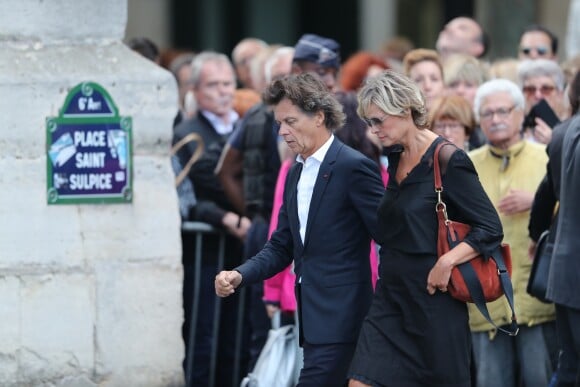 Guy Martin et sa femme Katherina Marx - Obsèques de Mireille Darc en l'église Saint-Sulpice à Paris. Le 1er septembre 2017