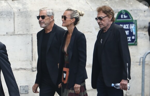 Jean-Claude Darmon, Johnny et Laeticia Hallyday - Obsèques de Mireille Darc en l'église Saint-Sulpice à Paris. Le 1er septembre 2017