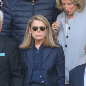 Philippe Labro et sa femme Françoise Coulon - Sorties des obsèques de Mireille Darc en l'église Saint-Sulpice à Paris. Le 1er septembre 2017