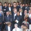 Jack Lang, Lise Toubon, Jean-Pierre Foucault et sa compagne Evelyn Jarre, Daniel Lauclair - Sorties des obsèques de Mireille Darc en l'église Saint-Sulpice à Paris. Le 1er septembre 2017