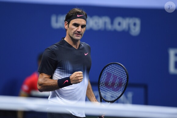 Roger Federer affronte Feliciano López en 32e de finale de l'US Open. New York, le 2 septembre 2017.