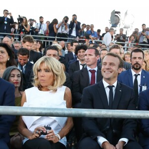 Le président de la République française Emmanuel Macron et sa femme la Première Dame Brigitte Macron (Trogneux) - Le président de la République française expose son ambitieux projet de "refondation" pour une Europe plus démocratique sur la colline Pnyx à Athènes, Grèce, le 8 septembre 2017. © Dominique Jacovides/Bestimage