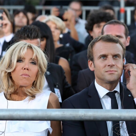 Le président de la République française Emmanuel Macron et sa femme la Première Dame Brigitte Macron (Trogneux) - Le président de la République française expose son ambitieux projet de "refondation" pour une Europe plus démocratique sur la colline Pnyx à Athènes, Grèce, le 8 septembre 2017. © Dominique Jacovides/Bestimage