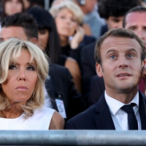 Le président de la République française Emmanuel Macron et sa femme la Première Dame Brigitte Macron (Trogneux) - Le président de la République française expose son ambitieux projet de "refondation" pour une Europe plus démocratique sur la colline Pnyx à Athènes, Grèce, le 8 septembre 2017. © Dominique Jacovides/Bestimage