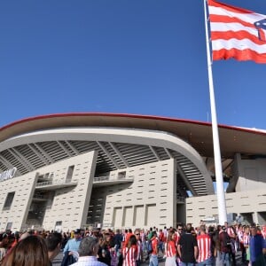 Antoine Griezmann, avec son club de Atletico de Madrid, premier buteur au tout nouveau stade Wanda Metropolitano lors du match contre Malaga à Madrid le 16 septembre 2017.