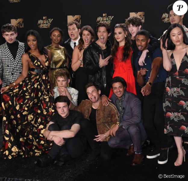 Toute l'équipe de '13 Reasons Why' à la conférence de presse des MTV Movie And TV Awards 2017 au The Shrine Auditorium à Los Angeles, le 7 mai 2017