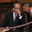  Le prince Albert II de Monaco et Philippe Narmino en septembre 2012, lors de l'audience de rentrée solennelle des cours et tribunaux monégasques. Cinq ans plus tard, l'ex-Garde des Sceaux a laissé sa place, remplacé par Laurent Anselmi à la suite du MonacoGate. 