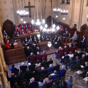 Le prince Albert II de Monaco assistait le 2 octobre 2017, avec à sa gauche Laurent Anselmi, nouveau directeur à Monaco des Services judiciaires et président du Conseil d'Etat, à l'audience solennelle de rentrée des cours et tribunaux de Monaco. © Bruno Bebert / Bestimage