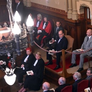 Le prince Albert II de Monaco assistait le 2 octobre 2017, avec à sa gauche Laurent Anselmi, nouveau directeur à Monaco des Services judiciaires et président du Conseil d'Etat, à l'audience solennelle de rentrée des cours et tribunaux de Monaco. © Bruno Bebert / Bestimage