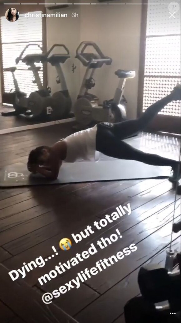 Christina Milian en pleine séance de sport avec Justin Shaw, de Sexy Life Fitness. Insta story, août 2017