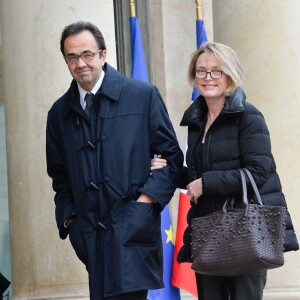 Claude Chirac et son mari Frédéric Salat-Baroux lors de l'élévation de Line Renaud au rang de grand-croix de l'ordre national du Mérite, au Palais de l'Elysée à Paris, le 23 mars 2017. © Guirec Coadic/Bestimage