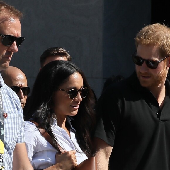 Première apparition officielle du prince Harry et sa compagne Meghan Markle dans les tribunes de la finale de tennis à la troisième édition des Invictus Games à Toronto, le 25 septembre 2017.