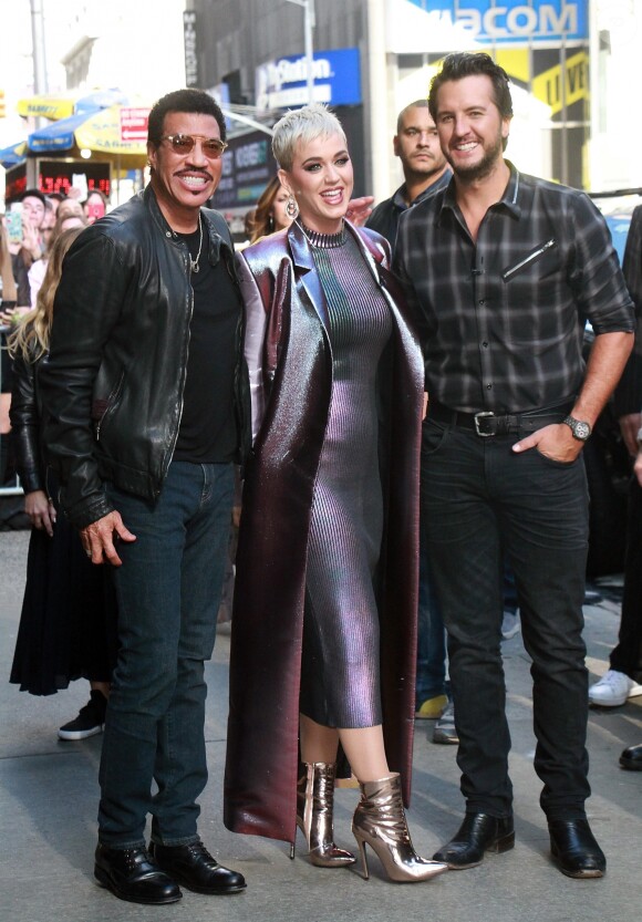 Lionel Richie, Katy Perry et Luke Bryan arrivent à l'émission "Good Morning America" pour la promotion de "America Idol" à New York, le 4 octobre 2017.