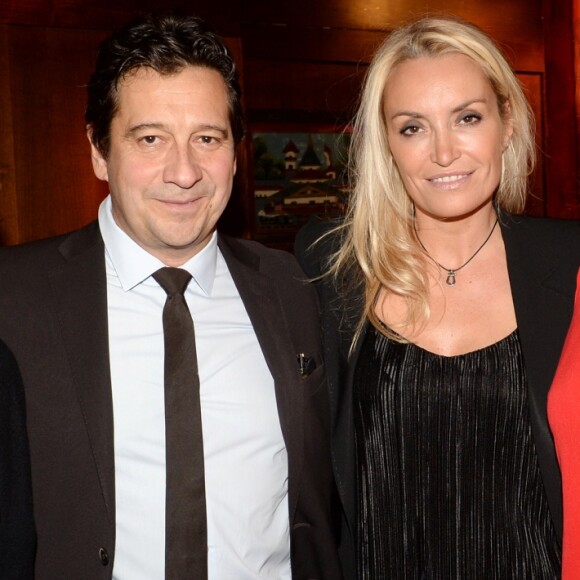 Semi-Exclusif - Catherine Battner, Laurent Gerra et sa compagne Christelle Bardet - Lancement du livre de Laurent Gerra "Carnets d'un sale gosse", soirée organisée par Five Eyes Production, au Buddha-Bar à Paris, le 9 octobre 2017. © Rachid Bellak/Bestimage