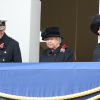 Le duc d'Edimbourg, la reine Elizabeth II et Camilla Parker Bowles au balcon du bureau des Affaires étrangères à Londres le 12 novembre 2017 pour le Dimanche du Souvenir, commémoration sur le Cénotaphe de Whitehall des soldats tombés au champ d'honneur lors des deux Guerres mondiales.