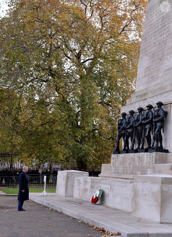 Le prince Charles s'est aussi recueilli au Guards Memorial à Londres le 12 novembre 2017.