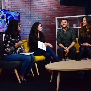 Exclusif - Christophe Beaugrand et Leila Ben Khalifa lors d'une interview donnée pour PurePeople.com dans les locaux de Webedia à Levallois Perret le 17 novembre 2017. © Giancarlo Gorassini / Bestimage