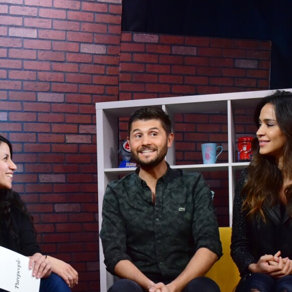 Exclusif - Christophe Beaugrand et Leila Ben Khalifa lors d'une interview donnée pour PurePeople.com dans les locaux de Webedia à Levallois Perret le 17 novembre 2017. © Giancarlo Gorassini / Bestimage