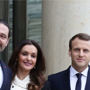 Emmanuel Macron, président de la République Française, et sa femme la première Dame Brigitte Macron reçoivent l'ex-Premier ministre libanais Saad Hariri accompagné de sa femme Lara et de son fils Hussam au palais de l'Elysée. Paris, le 18 novembre 2017. © Stéphane Lemouton/Bestimage