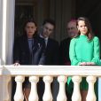 La princesse Stéphanie de Monaco, son fils Louis Ducruet et sa fille Pauline Ducruet - La famille princière de Monaco au balcon du palais lors de la fête nationale monégasque, à Monaco, le 19 novembre 2017. © Dominique Jacovides/Bestimage