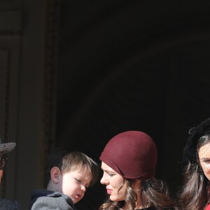 Sacha Casiraghi, la princesse Caroline de Hanovre, Tatiana Casiraghi (Tatiana Santa Domingo), Charlotte Casiraghi et son fils Raphaël Elmaleh - La famille princière de Monaco au balcon du palais lors de la fête nationale monégasque, à Monaco, le 19 novembre 2017. © Dominique Jacovides/Bestimage