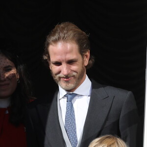 Andrea Casiraghi, Tatiana Casiraghi (Tatiana Santa Domingo) et leur fils Sacha Casiraghi - La famille princière de Monaco au balcon du palais lors de la fête nationale monégasque, à Monaco, le 19 novembre 2017. © Dominique Jacovides/Bestiumage