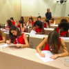 Les prétendantes au titre de Miss France 2018 face au test de culture générale, le 23 novembre 2017 à La Quinta en Californie.