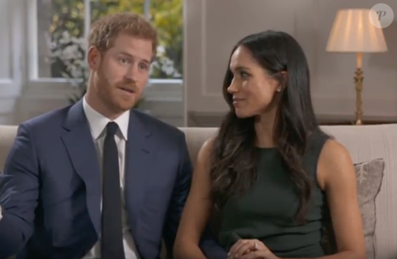Le prince Harry et Meghan Markle lors de l'interview accordée le jour de l'annonce de leurs fiançailles, le 27 novembre 2017, à Mishal Husain de BBC.