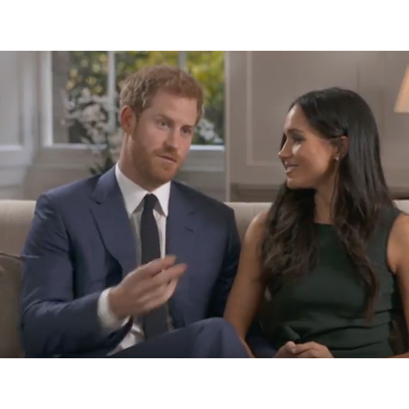 Le prince Harry et Meghan Markle lors de l'interview accordée le jour de l'annonce de leurs fiançailles, le 27 novembre 2017, à Mishal Husain de BBC.
