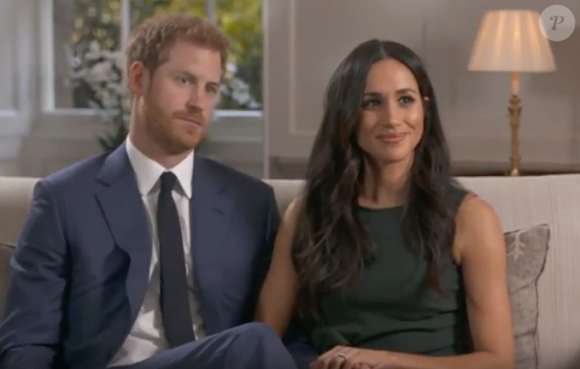 Le prince Harry et Meghan Markle lors de l'interview accordée le jour de l'annonce de leurs fiançailles, le 27 novembre 2017, à Mishal Husain de BBC.