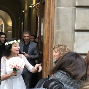Exclusif - Mariage de Sandra de Matteis (en robe Dior) et Tomer Sisley à la Mairie du 8ème arrondissement de Paris, en présence de leurs enfants respectifs, Levin, Liv et Dino, de leurs familles et de leurs amis. Le 25 novembre 2017