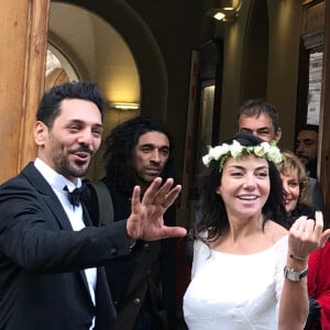 Exclusif - Mariage de Sandra de Matteis (en robe Dior) et Tomer Sisley à la Mairie du 8ème arrondissement de Paris, en présence de leurs enfants respectifs, Levin, Liv et Dino, de leurs familles et de leurs amis. Le 25 novembre 2017