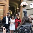 Exclusif - Mariage de Sandra de Matteis (en robe Dior) et Tomer Sisley à la Mairie du 8ème arrondissement de Paris, en présence de leurs enfants respectifs, Levin, Liv et Dino, de leurs familles et de leurs amis. Le 25 novembre 2017
