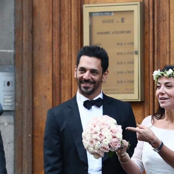 Exclusif - Sonia Sieff - Mariage de Sandra de Matteis (en robe Dior) et Tomer Sisley à la Mairie du 8ème arrondissement de Paris, en présence de leurs enfants respectifs, Levin, Liv et Dino, de leurs familles et de leurs amis. Le 25 novembre 2017